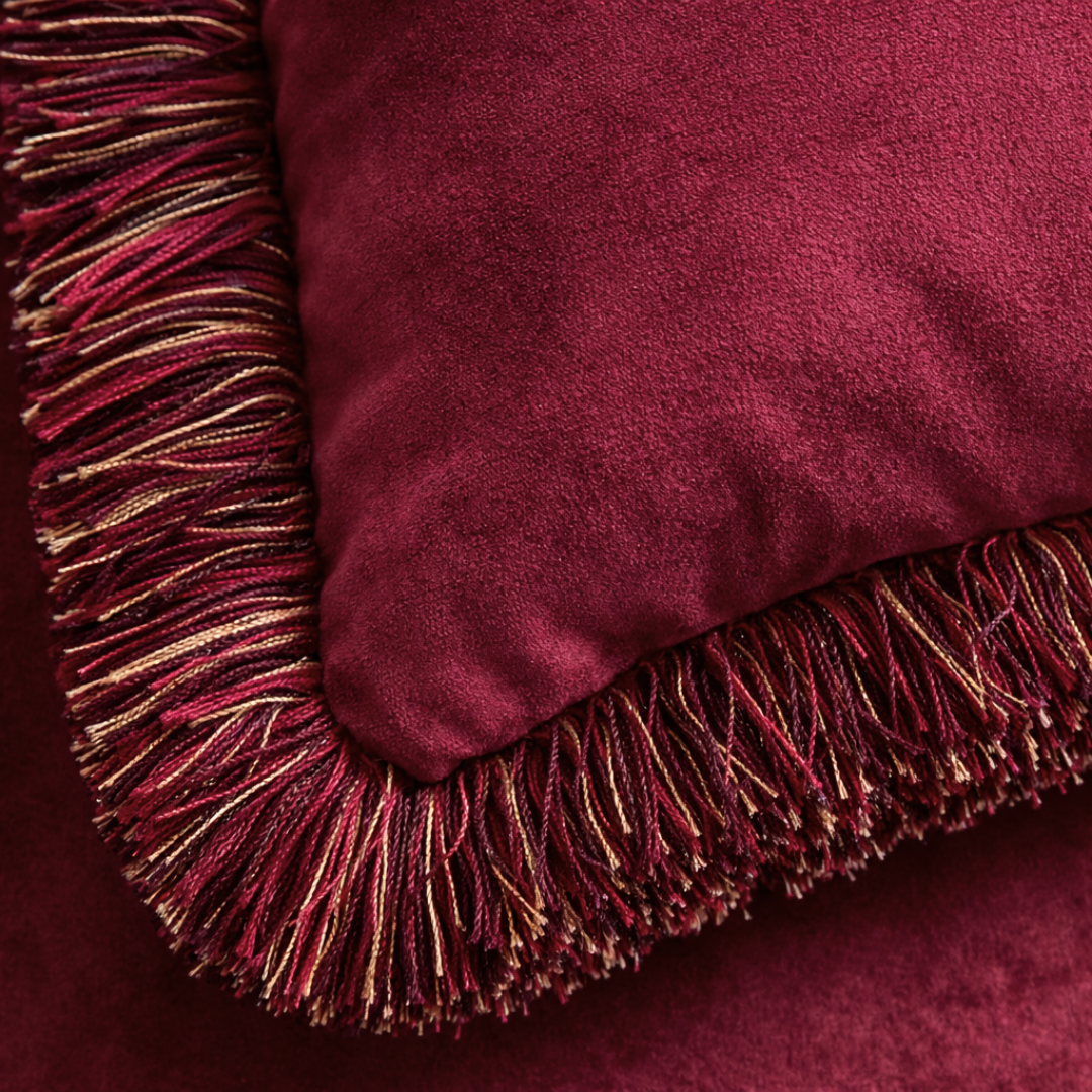 Burgundy Kenar Detaylı Kadife Kırlent 45x45 cm