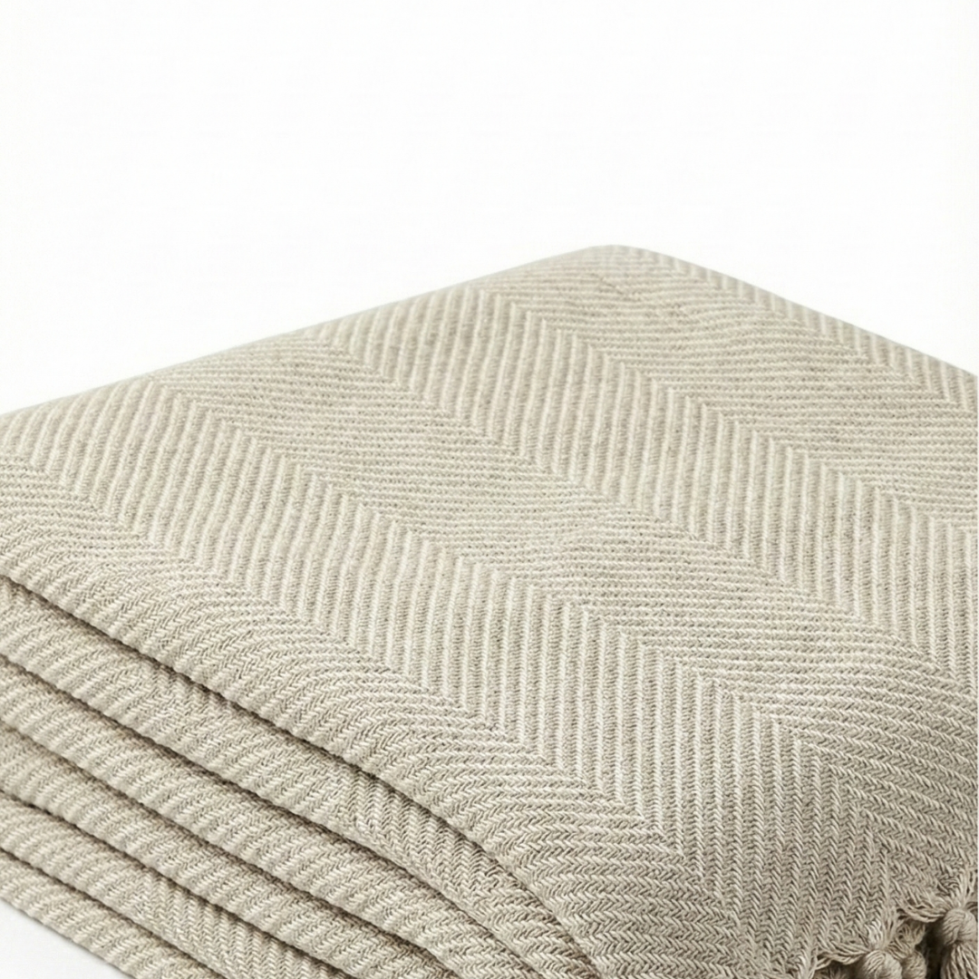 Laura Cotton Throw Blanket - Blanket Cream
