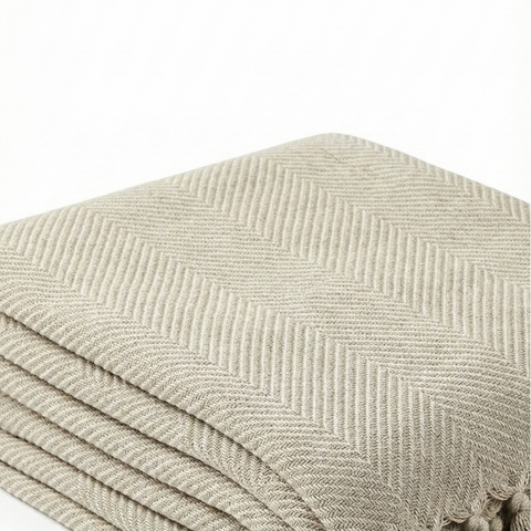 Laura Cotton Throw Blanket - Blanket Cream