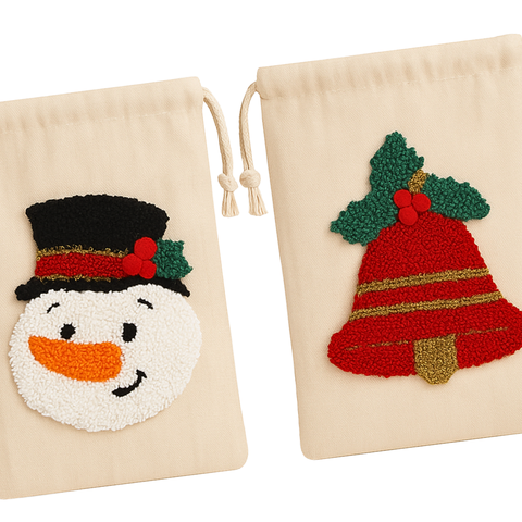 Snowman Kanaviçe Nakışlı Yılbaşı Hediye Kesesi 30x20 cm (2'li Set)
