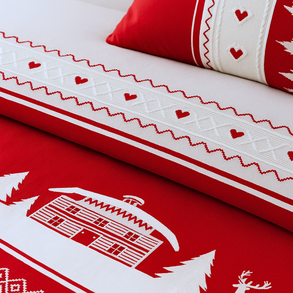 Winter House 100% Cotton Double Duvet Cover Set 200x220 cm Red
