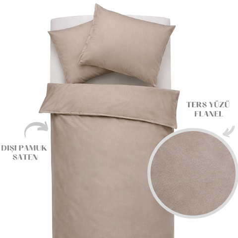 Mary Cotton Satin/Flannel Double Duvet Cover Set 200x220 cm Brown