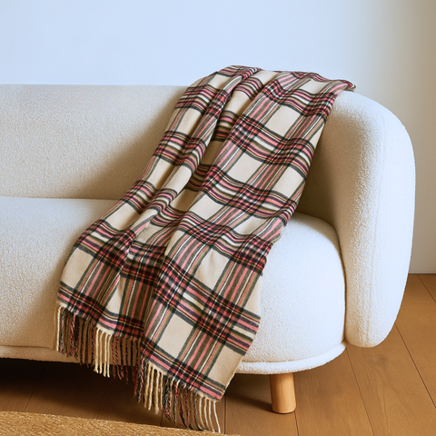 Woolmark Tartan Çift Kişilik Saf Yün Battaniye Yeşil