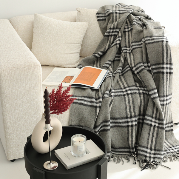 Woolmark Single Person Pure Wool Blanket Checked Mustard