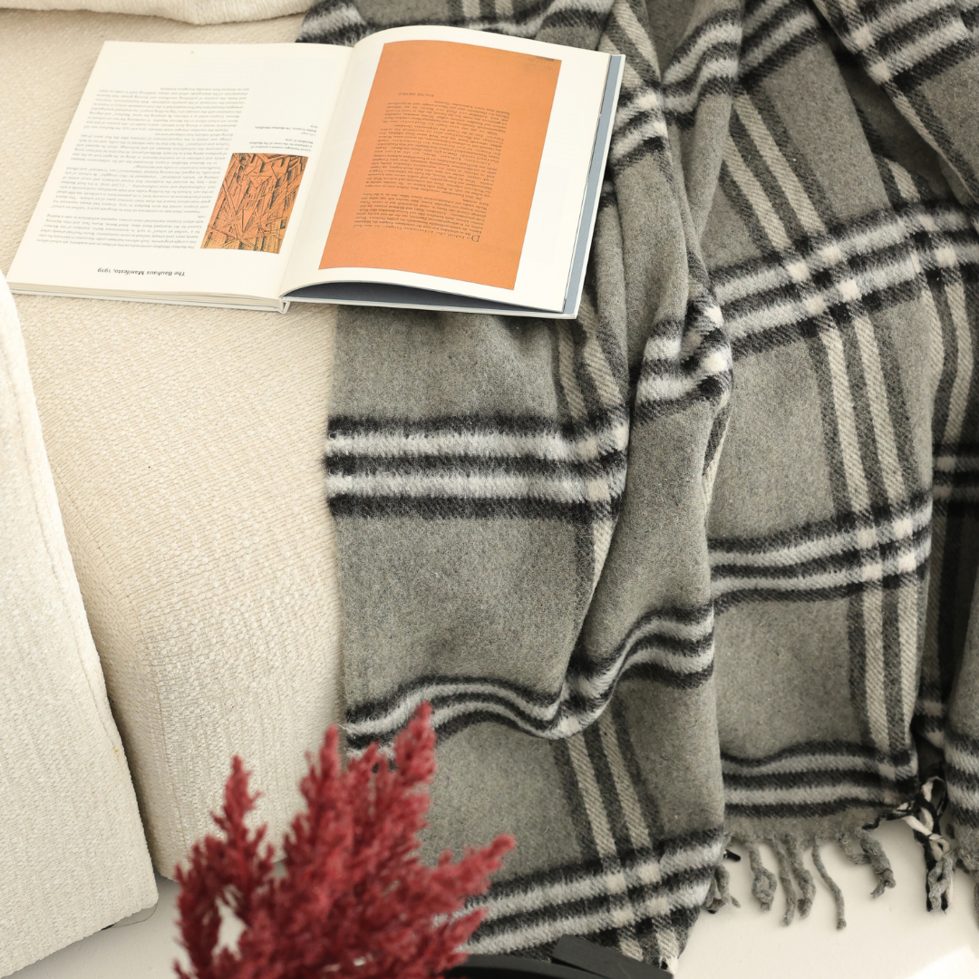 Woolmark Single Person Pure Wool Blanket Checked Mustard