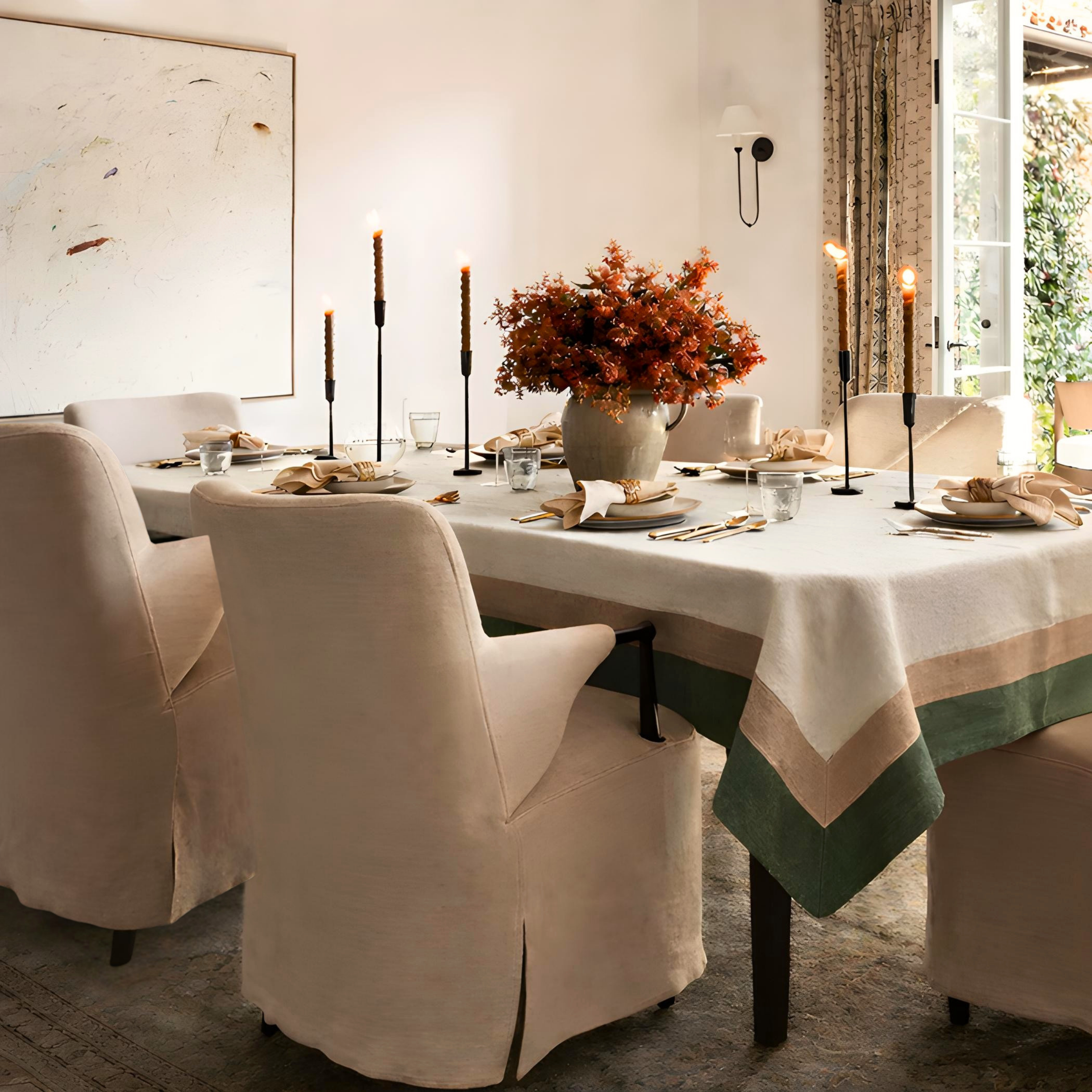 Genoa Woven Linen Stain Resistant Table Cloth White