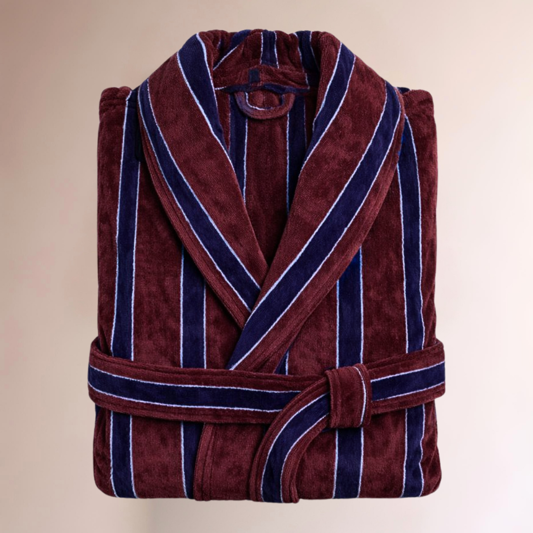 Stripe Premium 100% Cotton Men's Bathrobe Navy