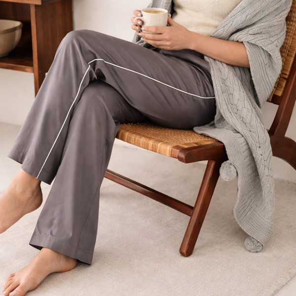 Noiré Pamuk Saten Unisex Ev Pantolonu Füme