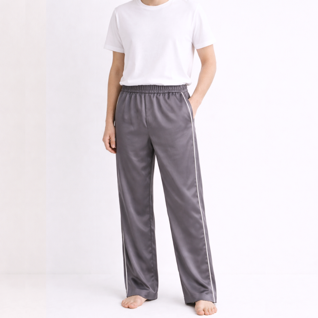 Noiré Pamuk Saten Unisex Ev Pantolonu Füme