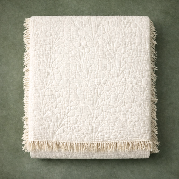 Serenity Çift Kişilik Dokulu Saf Pamuk Yatak Örtüsü 220x280 cm Krem