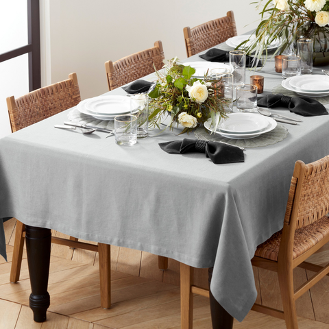 Genoa Woven Linen Stain Resistant Table Cloth Gray
