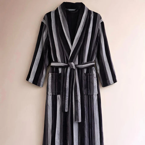 Stripe Premium 100% Cotton Men's Bathrobe Navy