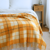 Woolmark Tartan Çift Kişilik Saf Yün Battaniye Safran