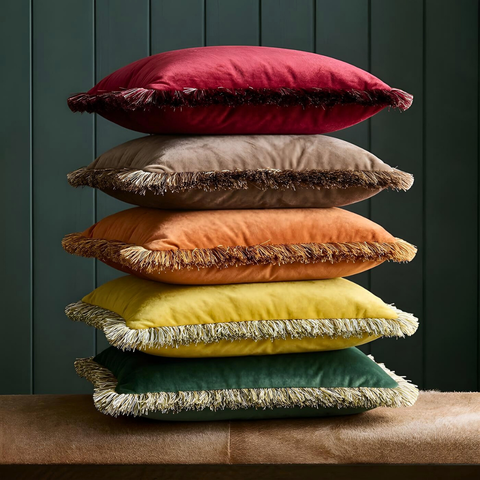 Burgundy Kenar Detaylı Kadife Kırlent 45x45 cm