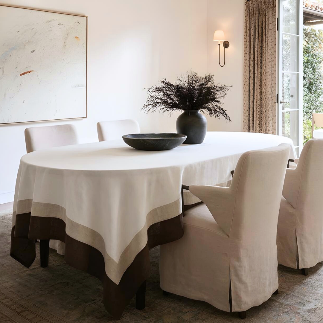 Genoa Woven Linen Stain Resistant Table Cloth White