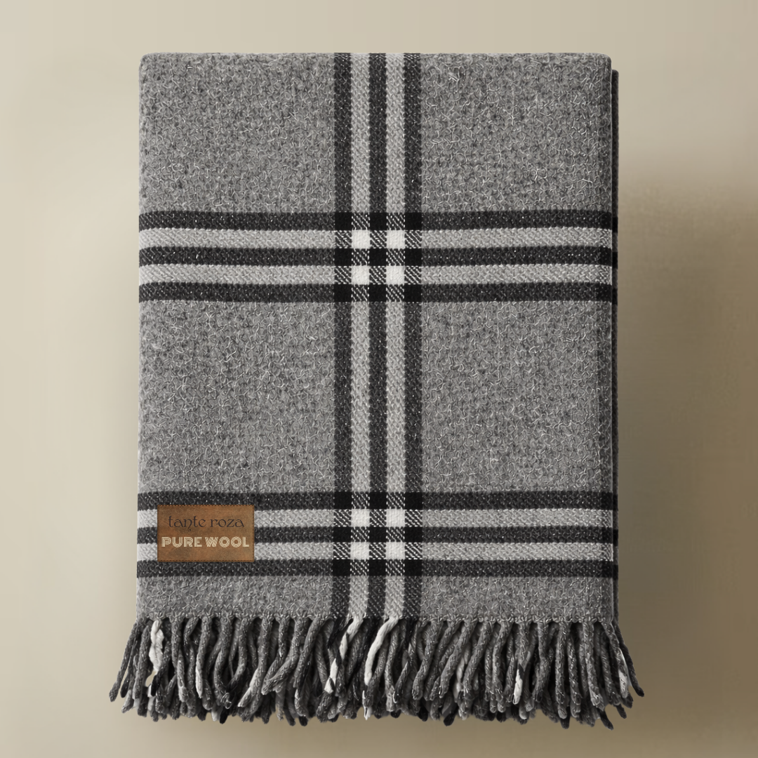 Woolmark Single Person Pure Wool Blanket Checked Mustard