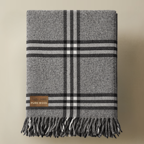 Woolmark Single Person Pure Wool Blanket Checked Mustard