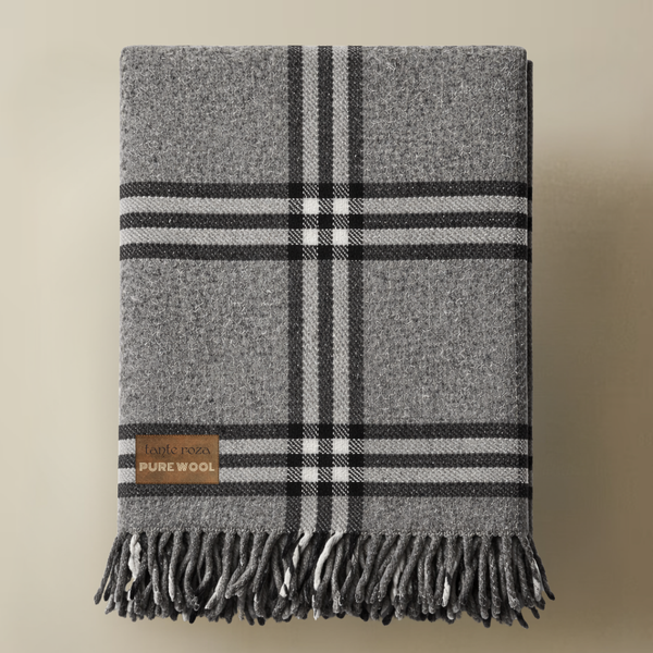 Woolmark Single Person Pure Wool Blanket Checked Mustard