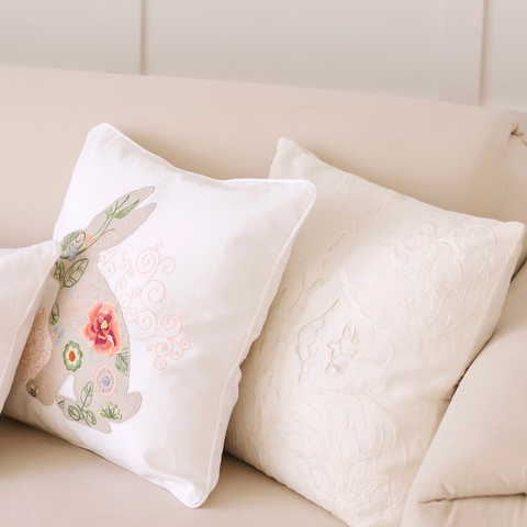 Marbella Rabbit Embroidered 40x40 cm Pillow Cover