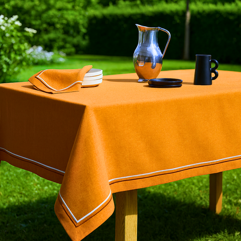 2 Sıra Piko Kenar Leke Tutmaz Keten Masa Örtüsü Kiremit