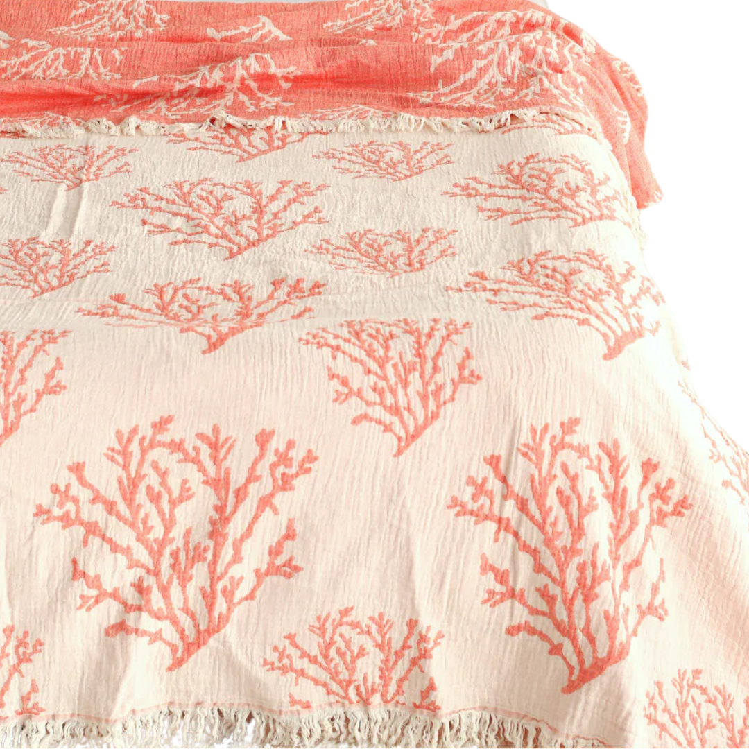 Coral 4 Layer Muslin Double Bedspread Stone