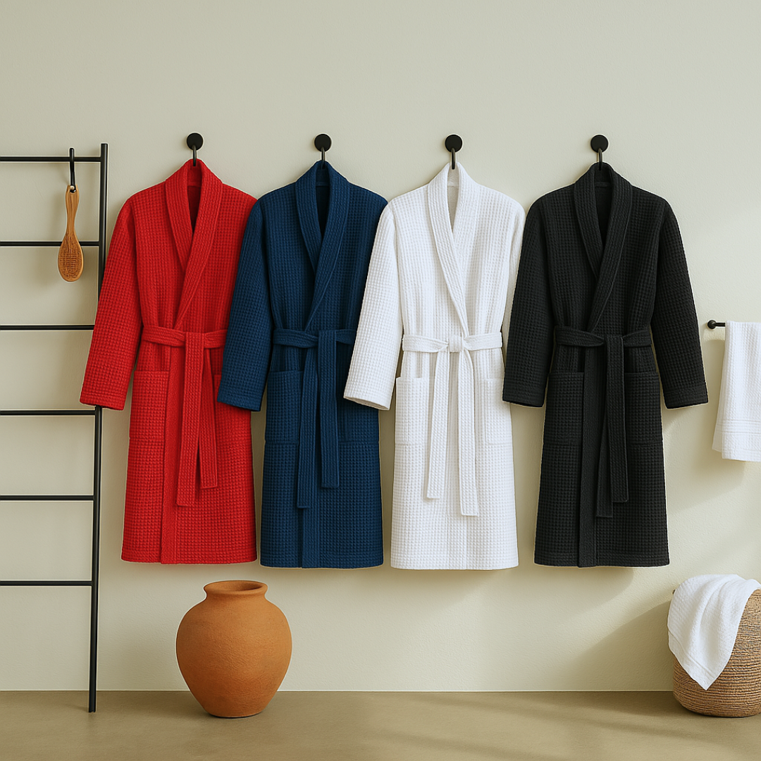 Waffle 100% Cotton Unisex Bathrobe Stone