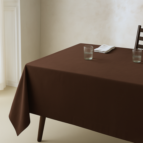 Genoa Woven Linen Stain Resistant Table Cloth Brown