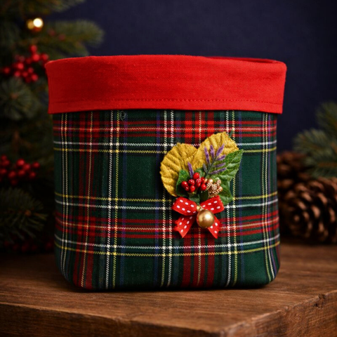 Tartan Çok Amaçlı Organizer Sepet Yeşil