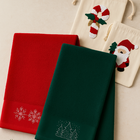 Candy Kanaviçe Nakışlı Yılbaşı Hediye Kesesi 30x20 cm (2'li Set)