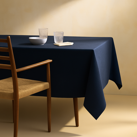 Genoa Woven Linen Stain Resistant Table Cloth Navy Blue