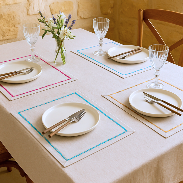 Milena Openwork Natural Linen Placemat Orange