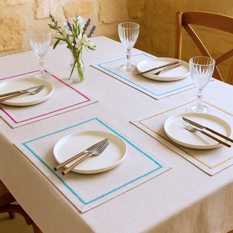 Milena Openwork Natural Linen Placemat Purple