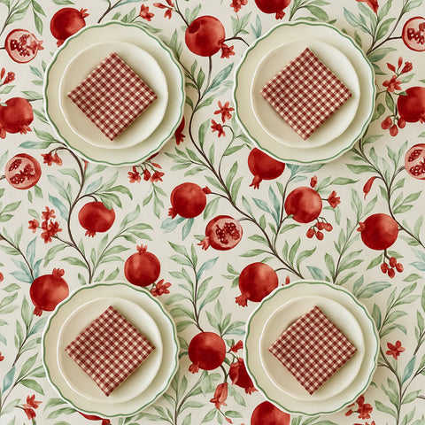 Genoa Woven Linen Stain Resistant Round Table Cloth Red