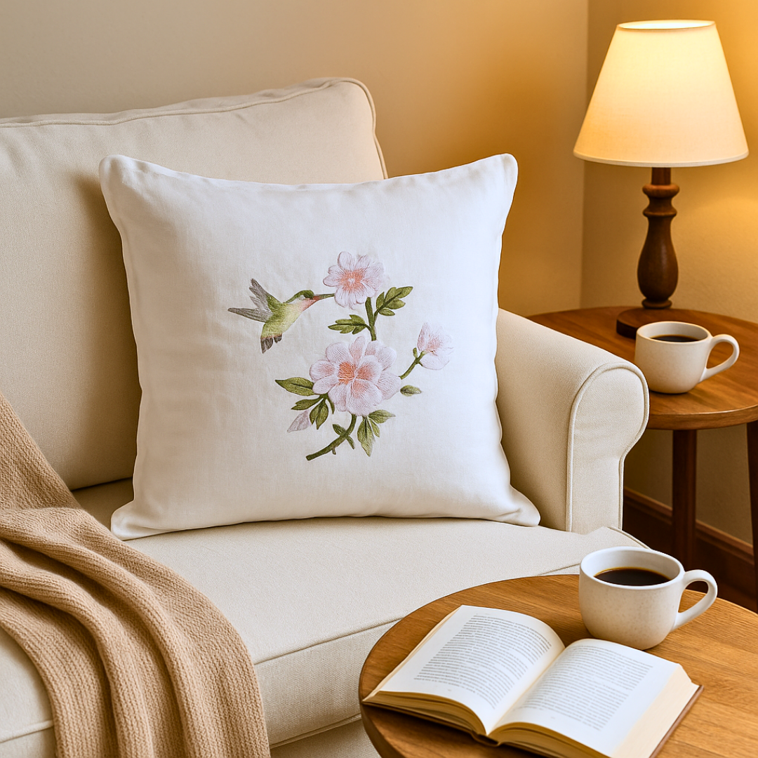 Marbella Bird Embroidered 40x40 cm Pillow Cover
