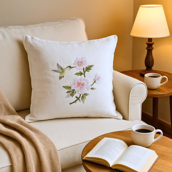 Marbella Bird Embroidered 40x40 cm Pillow Cover
