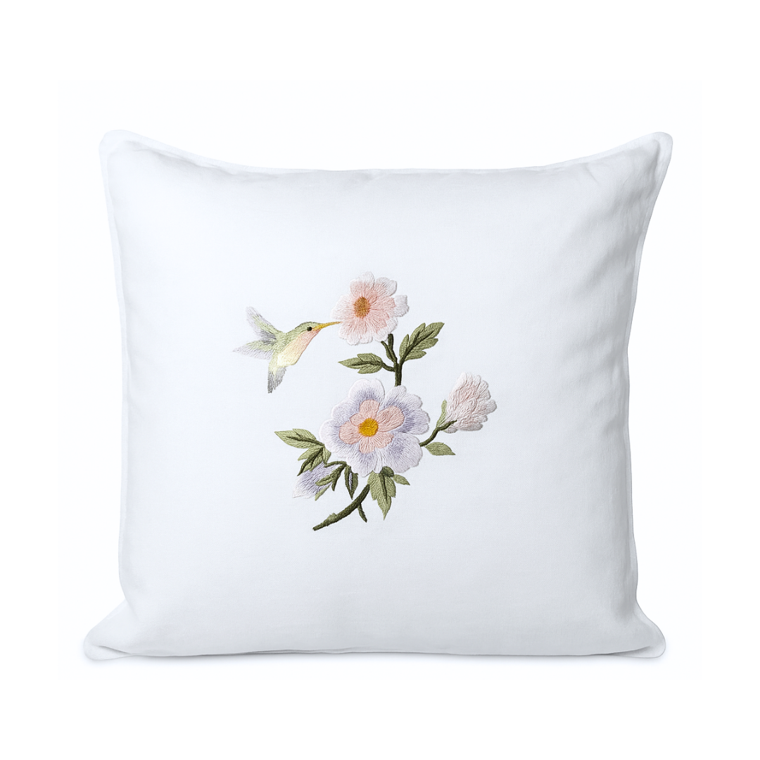 Marbella Bird Embroidered 40x40 cm Pillow Cover