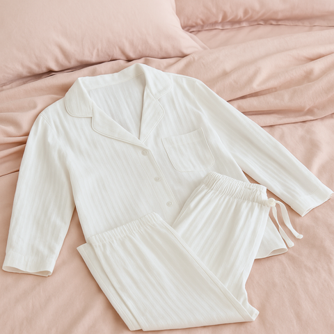 Melinda Cotton Satin Pajamas Set White