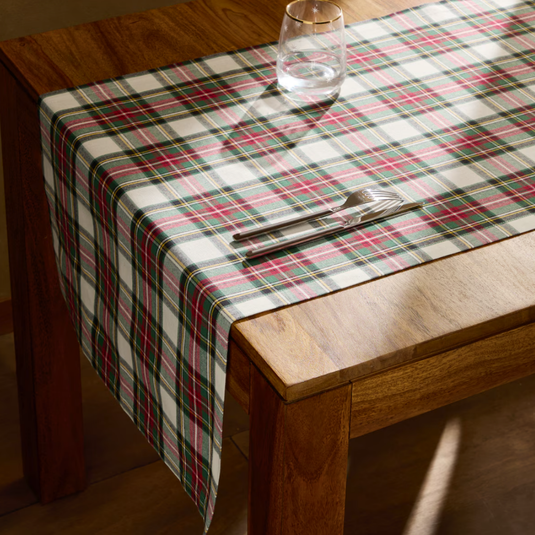 Tartan Plaid Runner 50x150 cm White