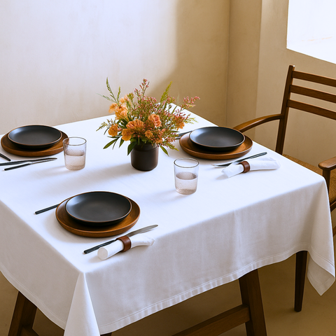 Genoa Woven Linen Stain Resistant Table Cloth White