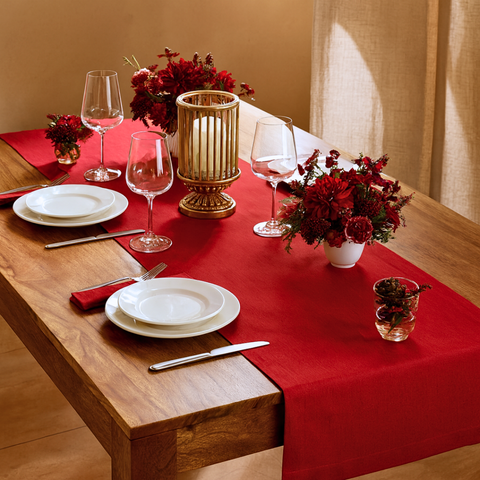 Genoa Woven Linen Stain Resistant Runner 50x150 cm Red