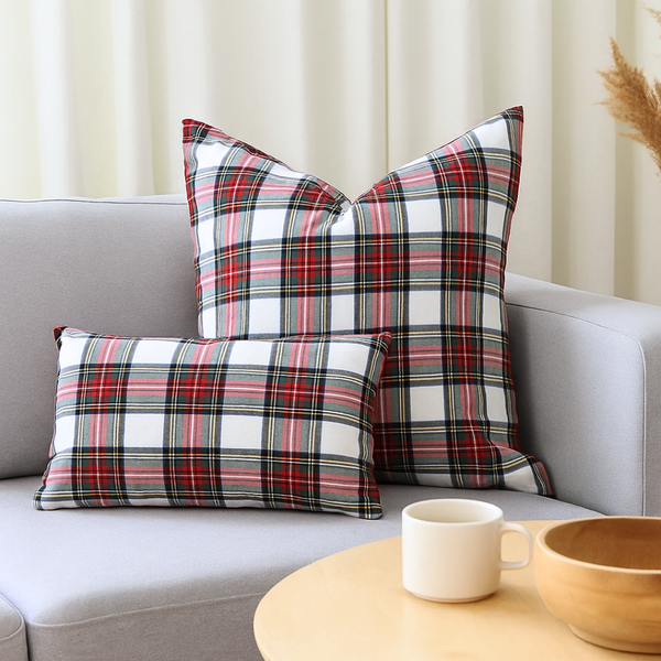 Tartan Plaid Cushion Cover 45x45 cm White