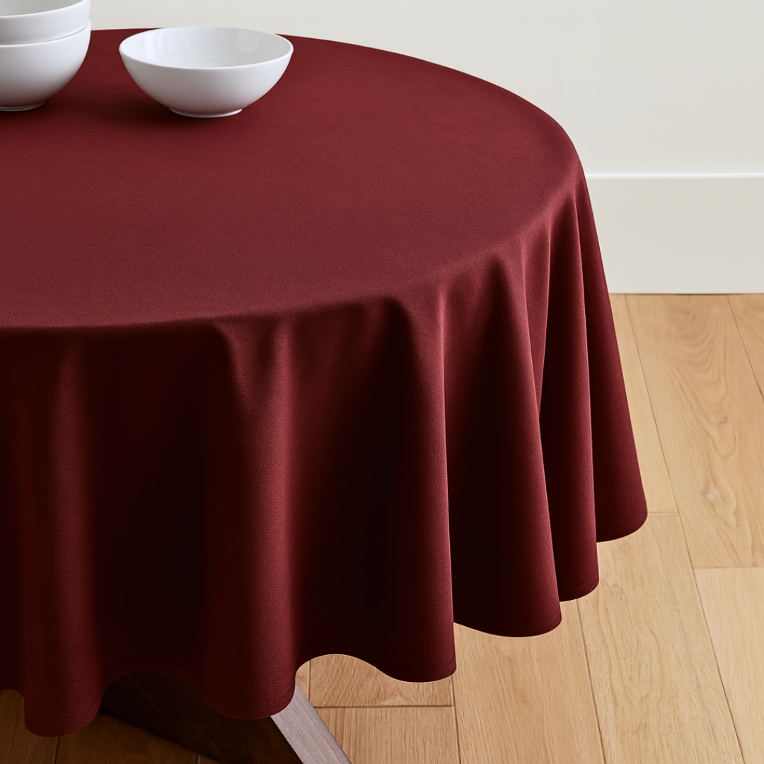 Genoa Woven Linen Stain Resistant Round Table Cloth Red