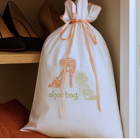 Embroidered Cotton Shoe Bag