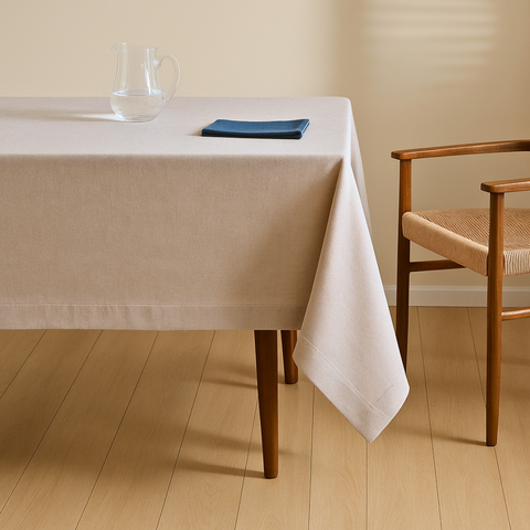 Genoa Woven Linen Stain Resistant Table Cloth Beige