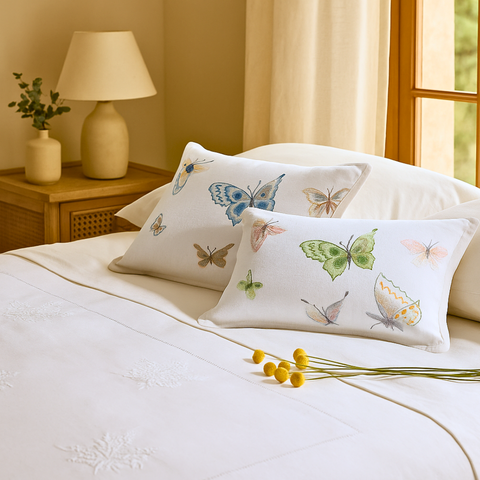 Marbella Butterfly Embroidered 30x40 cm Throw Pillow Cover Blue