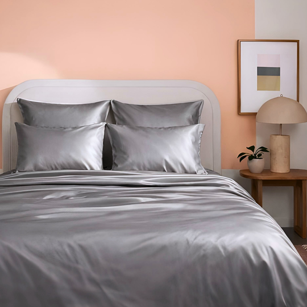 Clara Premium Pamuk Saten Çift Kişilik Nevresim Takımı 200x220 cm Metalik Füme