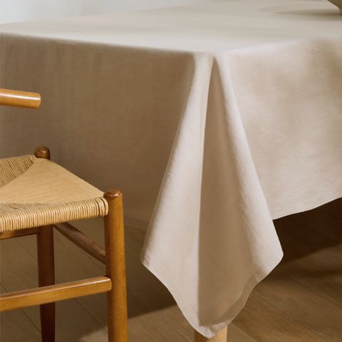 Genoa Woven Linen Stain Resistant Table Cloth Beige