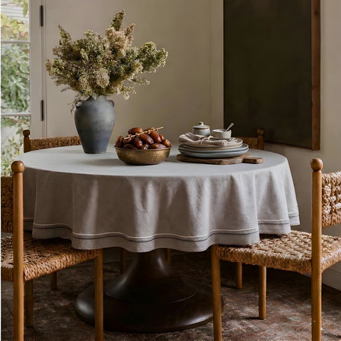 Piko Edge Detail Stain Resistant Linen Table Cloth Beige