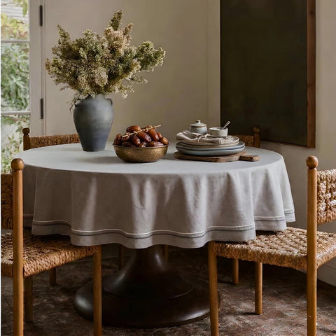 Genoa Woven Linen Stain Resistant Round Table Cloth White
