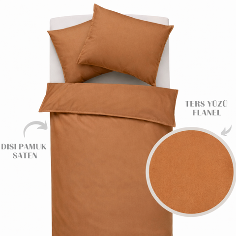 Mary Cotton Satin/Flannel Double Duvet Cover Set 200x220 cm Brown